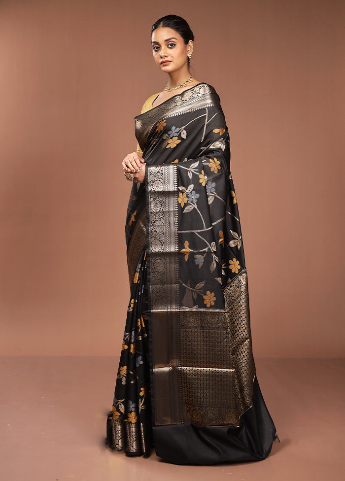 Black Kora Silk Saree With Blouse Piece