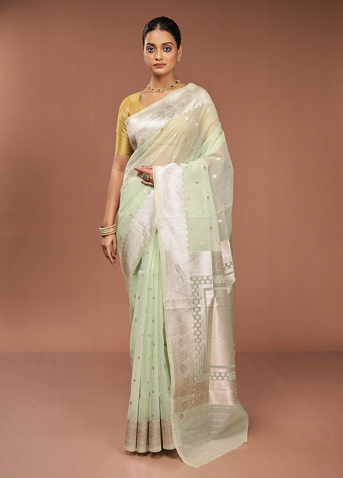Green Organza Saree With Blouse Piece