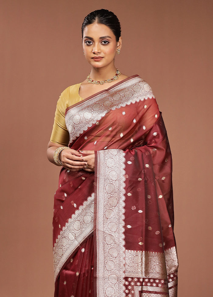 Maroon Organza Saree With Blouse Piece