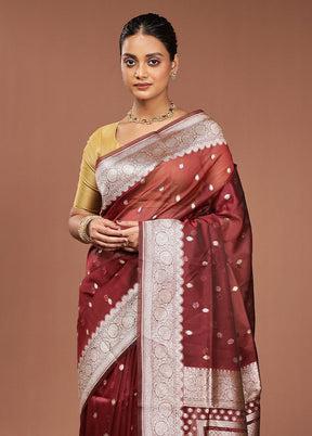 Maroon Organza Saree With Blouse Piece