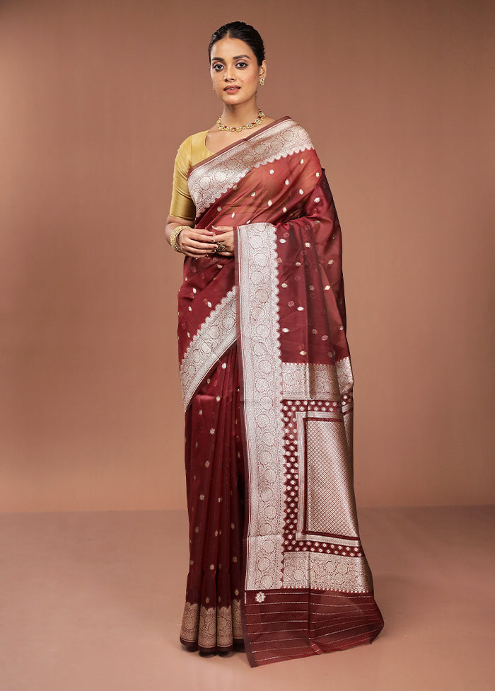 Maroon Organza Saree With Blouse Piece