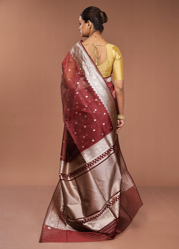 Maroon Organza Saree With Blouse Piece
