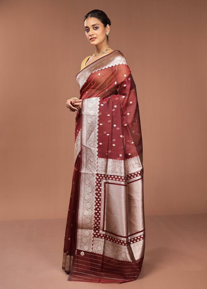 Maroon Organza Saree With Blouse Piece