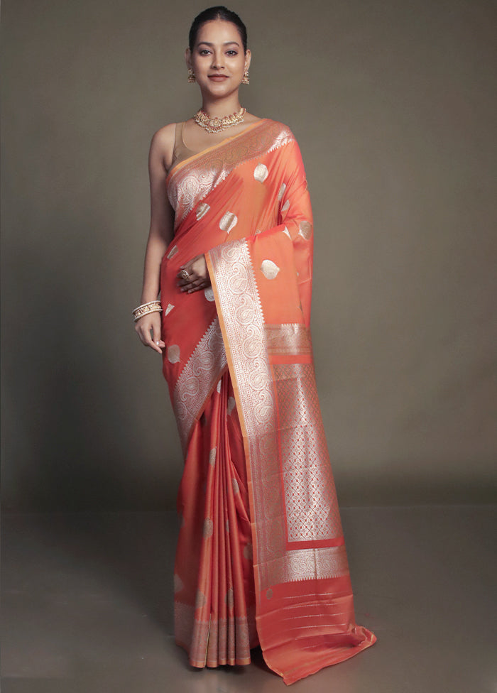 Orange Uppada Silk Saree With Blouse Piece