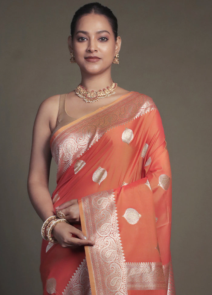 Orange Uppada Silk Saree With Blouse Piece