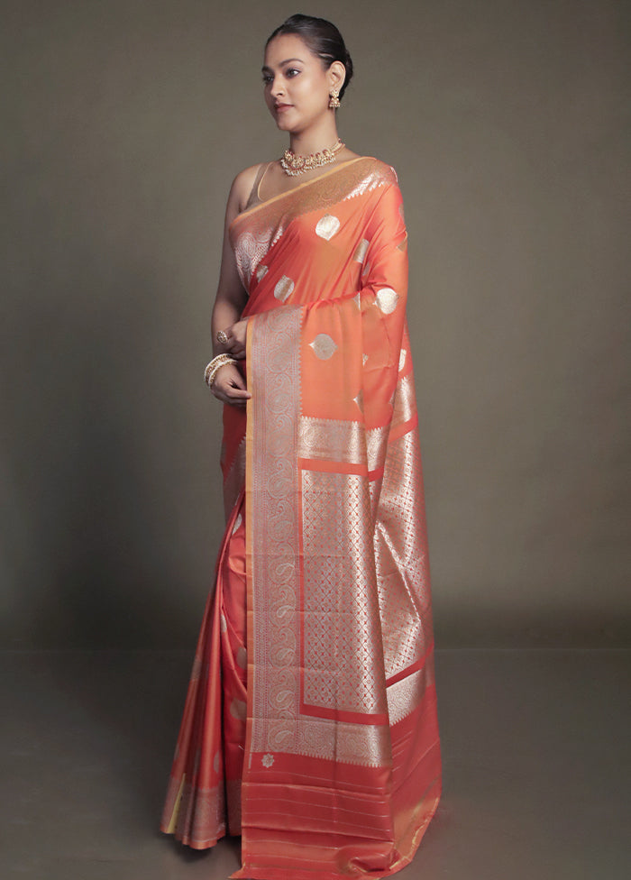 Orange Uppada Silk Saree With Blouse Piece