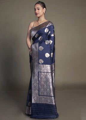 Blue Uppada Silk Saree With Blouse Piece