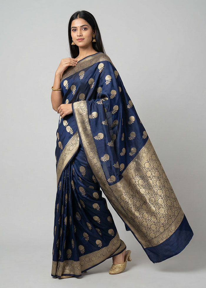 Blue Uppada Silk Saree With Blouse Piece
