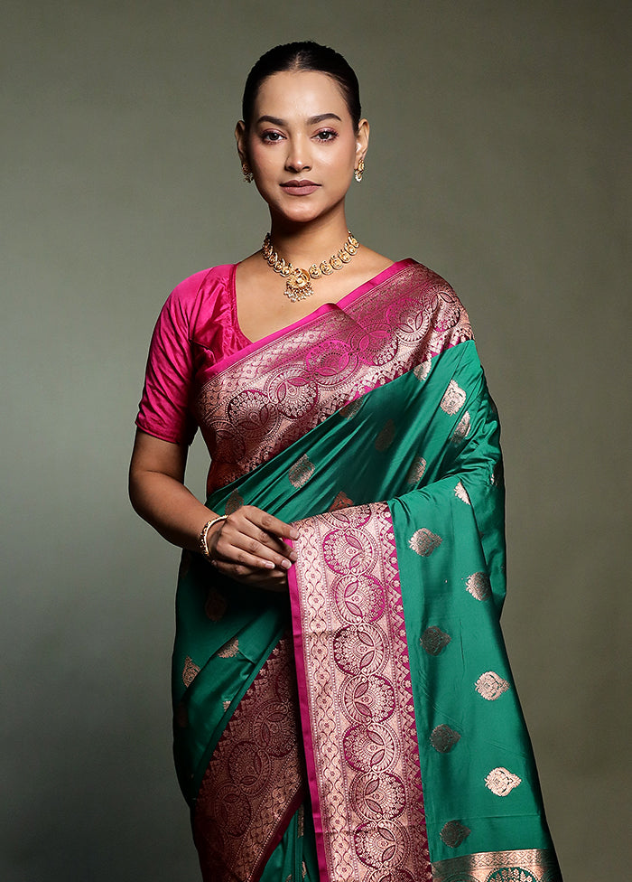 Green Katan Silk Saree With Blouse Piece