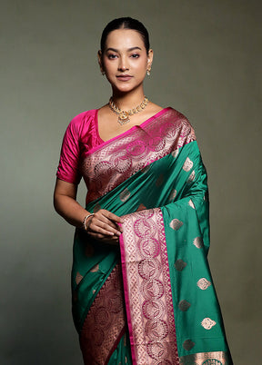Green Katan Silk Saree With Blouse Piece