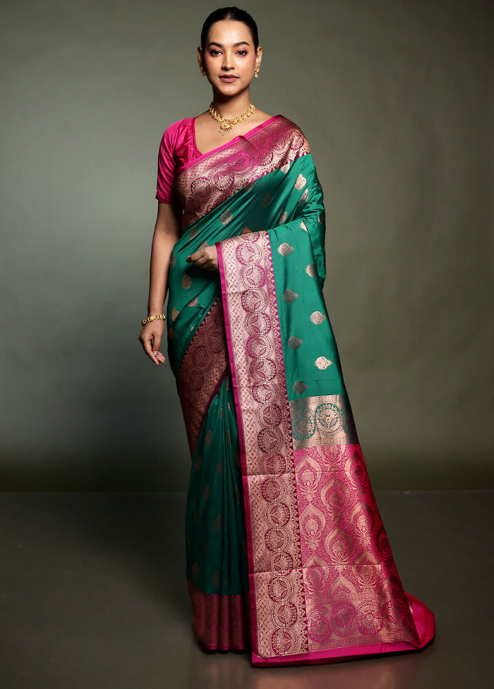Green Katan Silk Saree With Blouse Piece