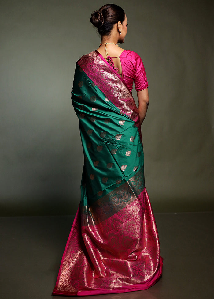 Green Katan Silk Saree With Blouse Piece