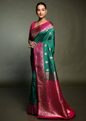 Green Katan Silk Saree With Blouse Piece