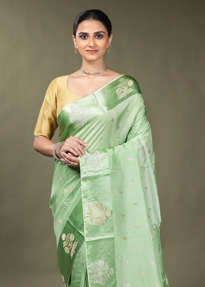 Green Dupion Silk Saree With Blouse Piece