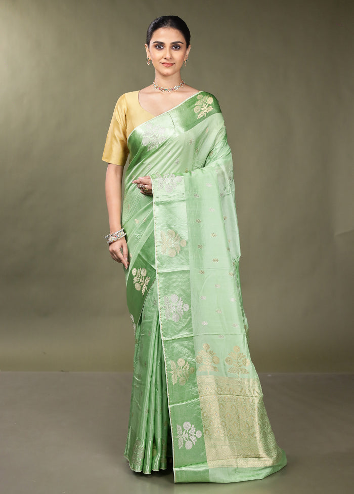 Green Dupion Silk Saree With Blouse Piece