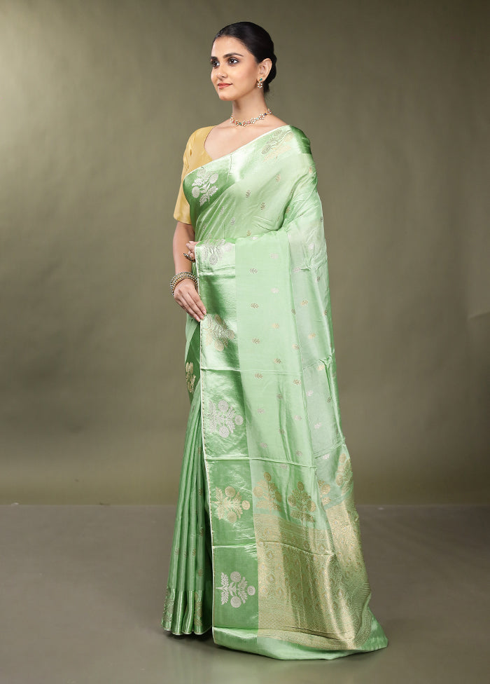Green Dupion Silk Saree With Blouse Piece