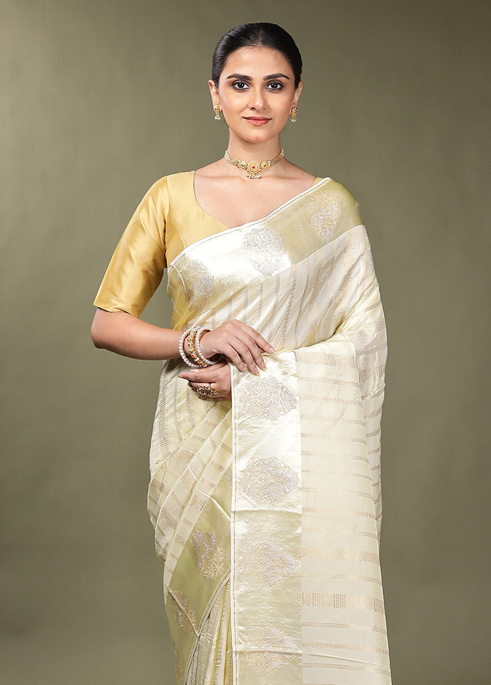 Cream Dupion Silk Saree With Blouse Piece
