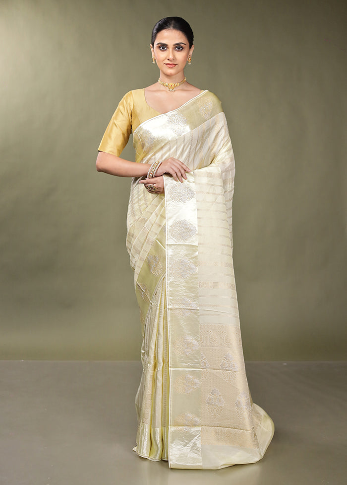 Cream Dupion Silk Saree With Blouse Piece