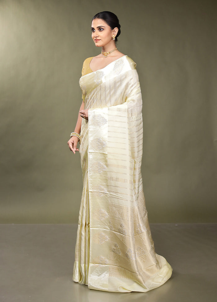 Cream Dupion Silk Saree With Blouse Piece