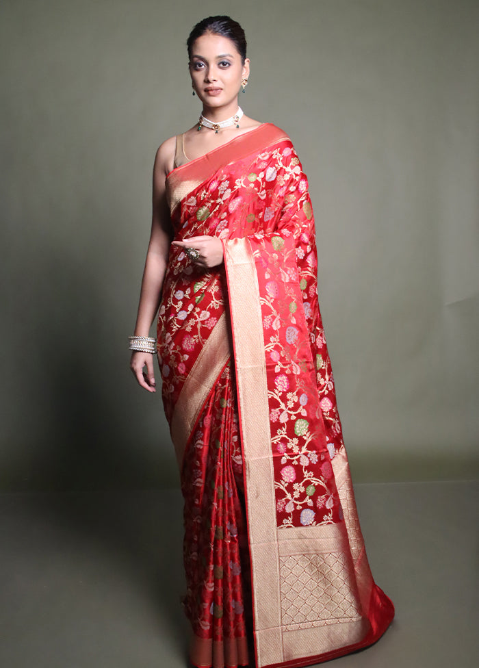 Red Handloom Uppada Pure Silk Saree With Blouse Piece