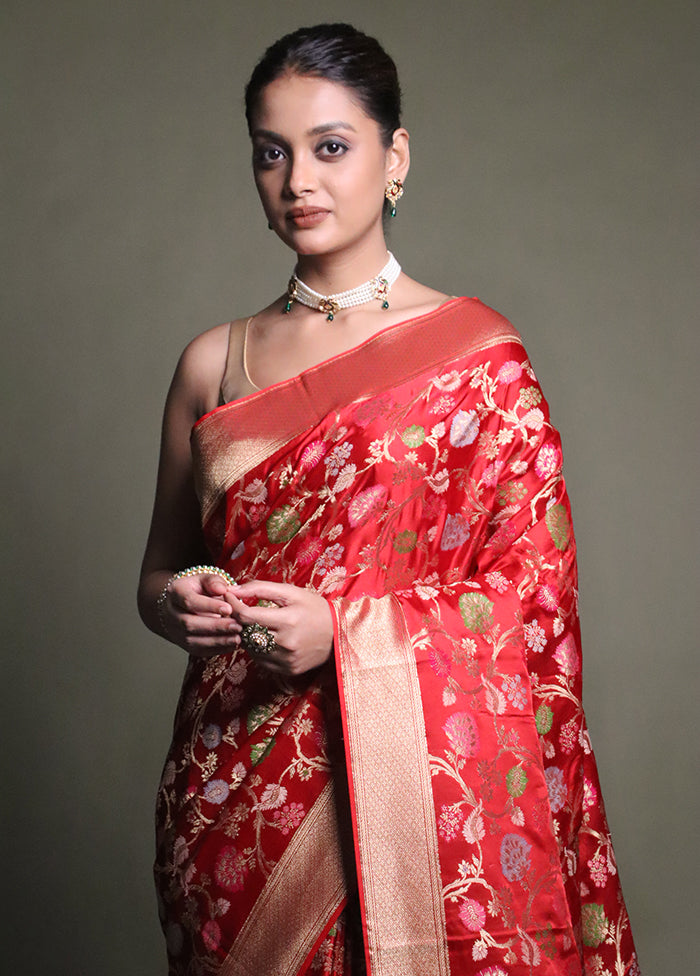 Red Handloom Uppada Pure Silk Saree With Blouse Piece