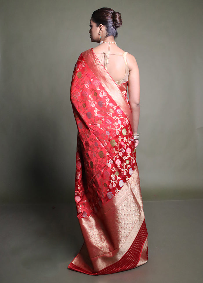 Red Handloom Uppada Pure Silk Saree With Blouse Piece