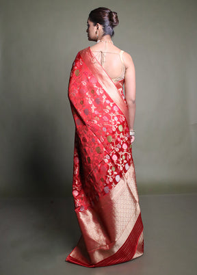Red Handloom Uppada Pure Silk Saree With Blouse Piece
