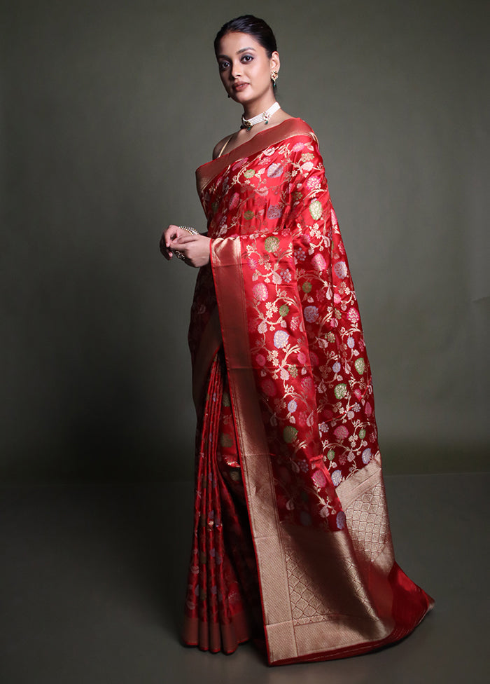 Red Handloom Uppada Pure Silk Saree With Blouse Piece