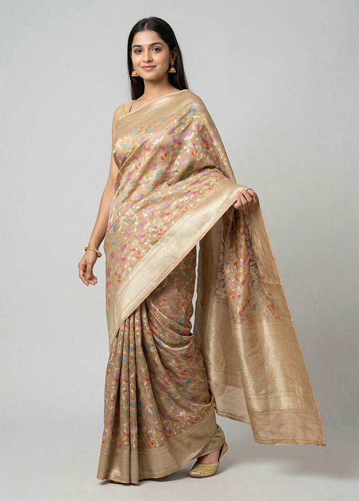 Cream Handloom Uppada Pure Silk Saree With Blouse Piece