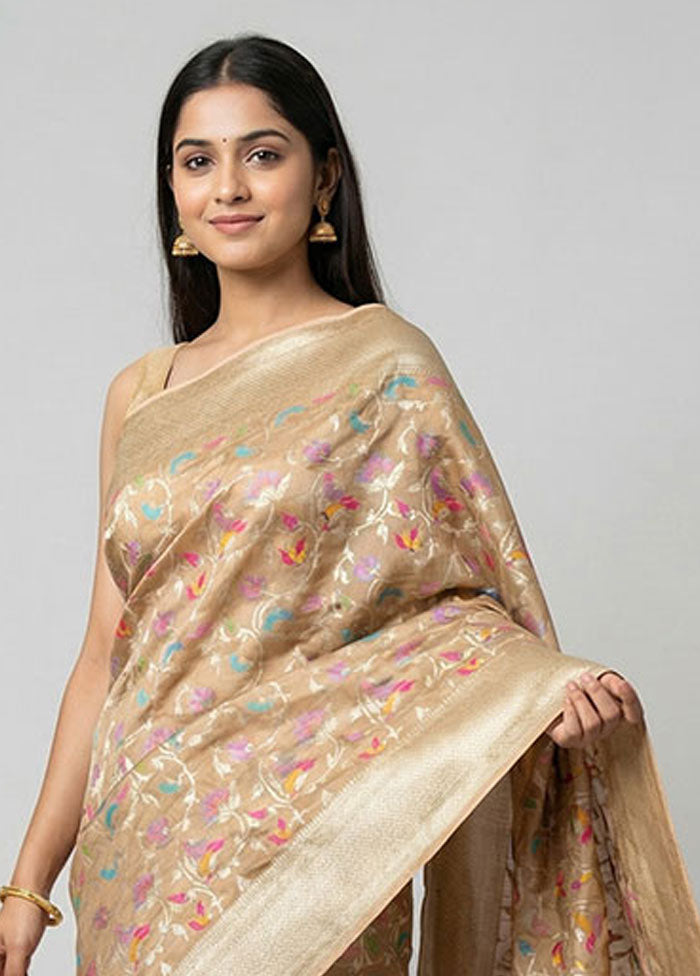 Cream Handloom Uppada Pure Silk Saree With Blouse Piece