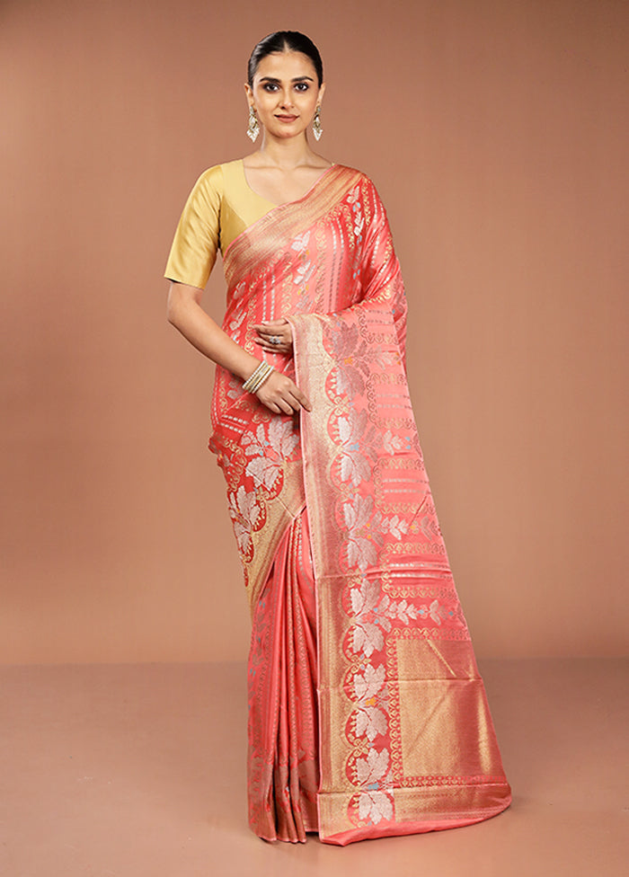 Pink Handloom Dupion Pure Silk Saree With Blouse Piece