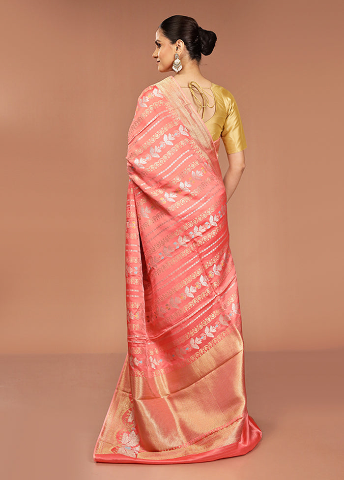 Pink Handloom Dupion Pure Silk Saree With Blouse Piece