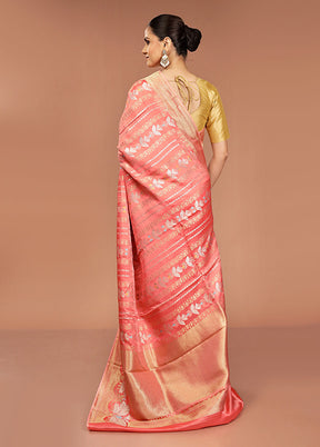 Pink Handloom Dupion Pure Silk Saree With Blouse Piece