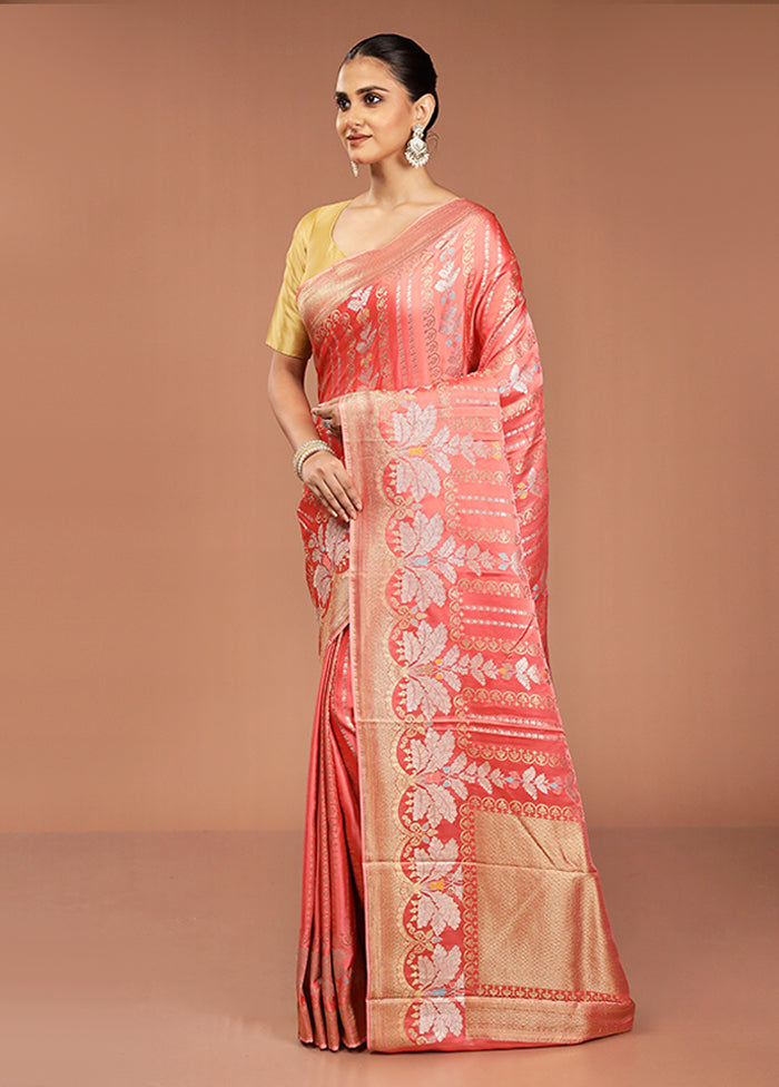 Pink Handloom Dupion Pure Silk Saree With Blouse Piece