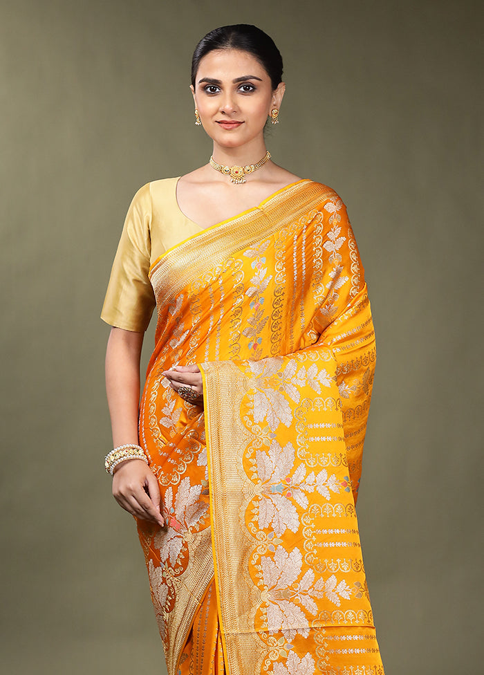 Yellow Handloom Dupion Pure Silk Saree With Blouse Piece