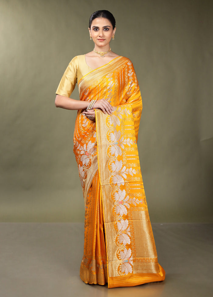 Yellow Handloom Dupion Pure Silk Saree With Blouse Piece
