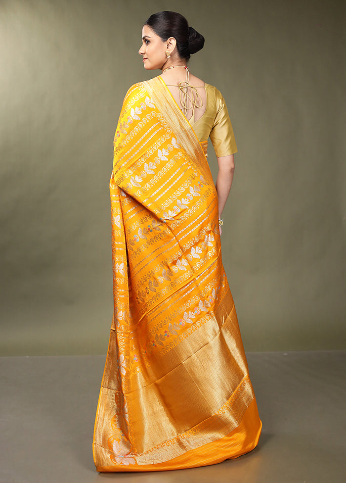 Yellow Handloom Dupion Pure Silk Saree With Blouse Piece