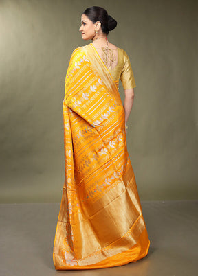 Yellow Handloom Dupion Pure Silk Saree With Blouse Piece