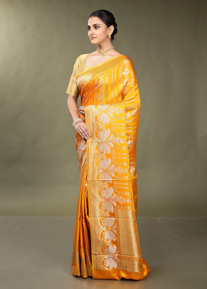 Yellow Handloom Dupion Pure Silk Saree With Blouse Piece