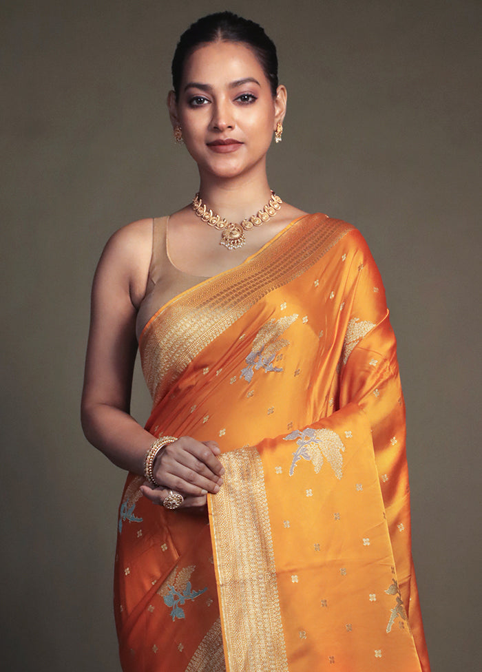 Yellow Dupion Silk Saree With Blouse Piece