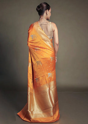 Yellow Dupion Silk Saree With Blouse Piece