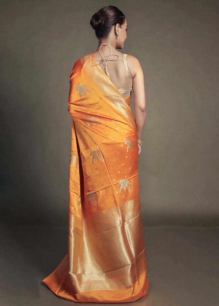 Yellow Dupion Silk Saree With Blouse Piece