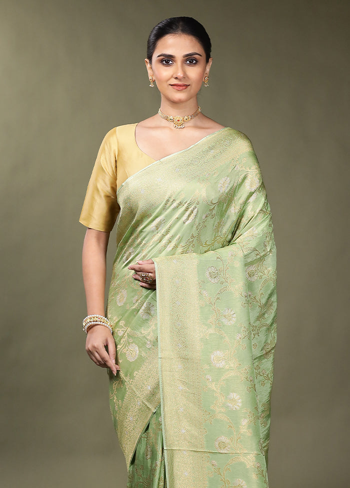 Green Handloom Dupion Pure Silk Saree With Blouse Piece