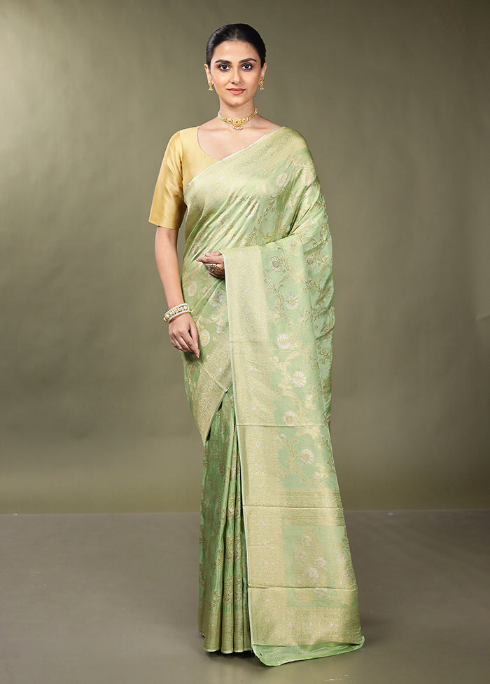 Green Handloom Dupion Pure Silk Saree With Blouse Piece