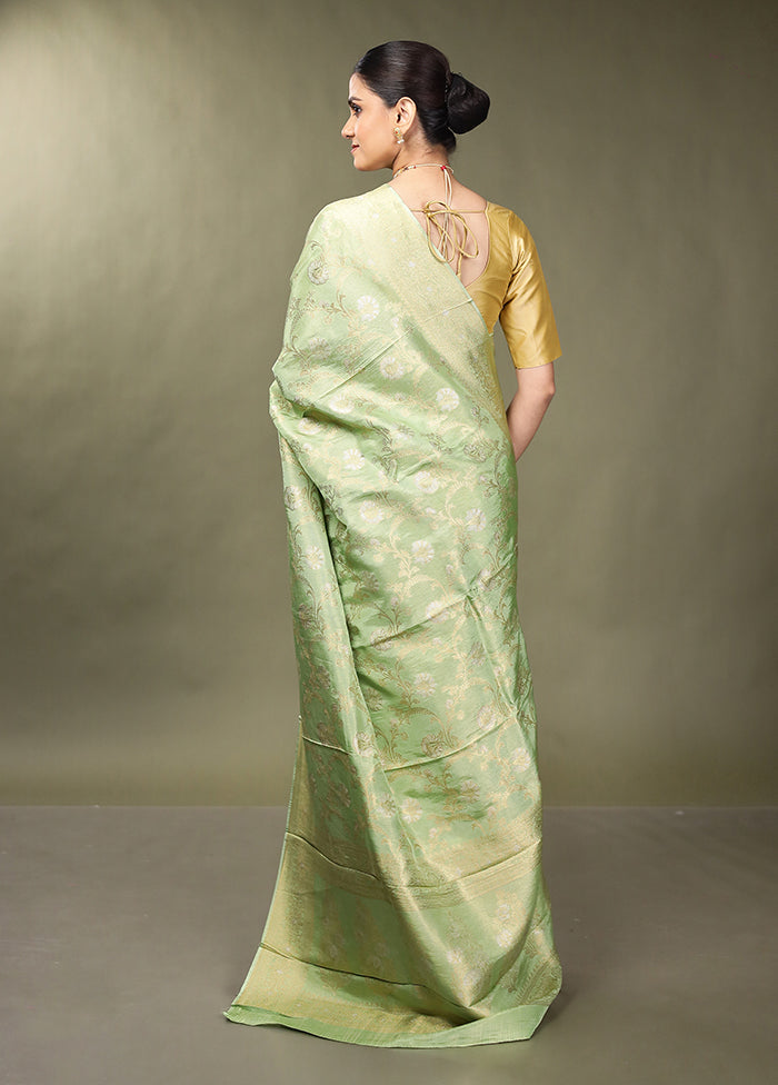 Green Handloom Dupion Pure Silk Saree With Blouse Piece