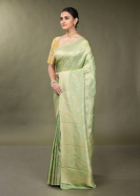 Green Handloom Dupion Pure Silk Saree With Blouse Piece