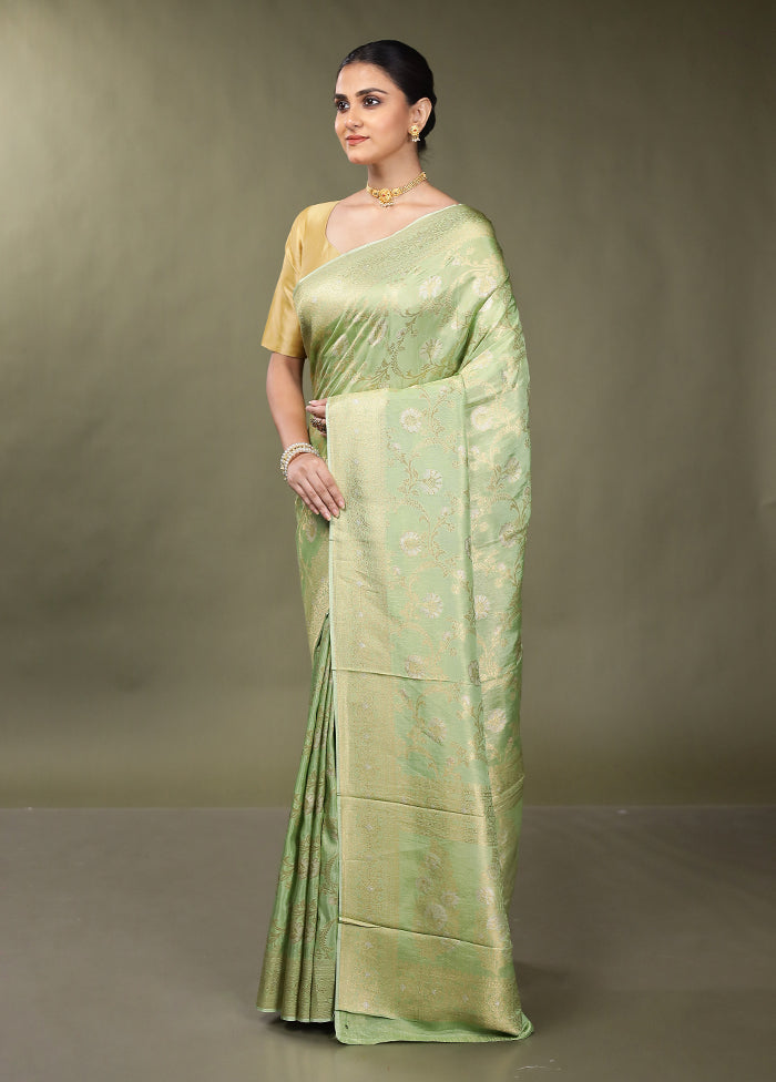 Green Handloom Dupion Pure Silk Saree With Blouse Piece