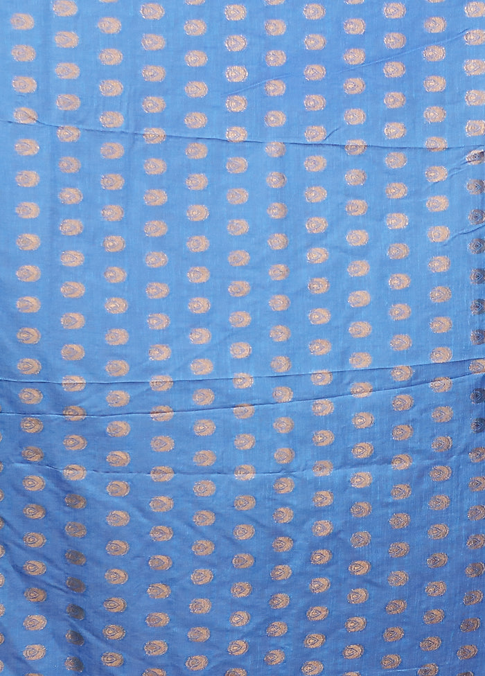 Blue Dupion Silk Saree With Blouse Piece