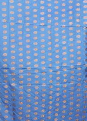 Blue Dupion Silk Saree With Blouse Piece