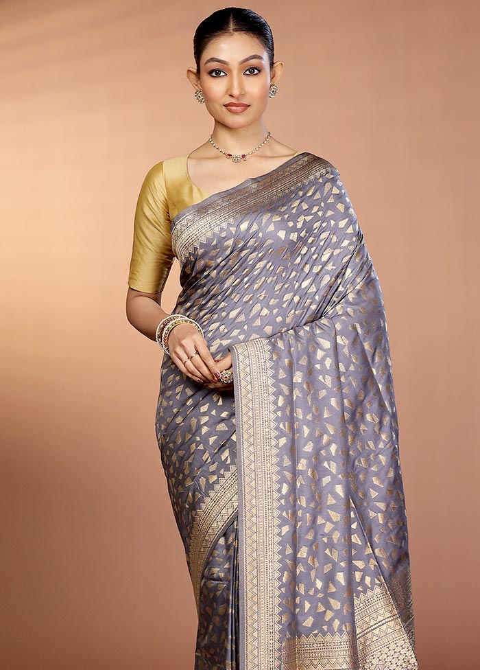 Grey Dupion Silk Saree With Blouse Piece